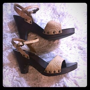 Franco Sarto leather wooden platform sandals 8